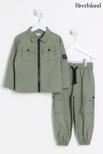 River Island Green Boys Utility Overshirt and Trousers Set (N47568) | £35