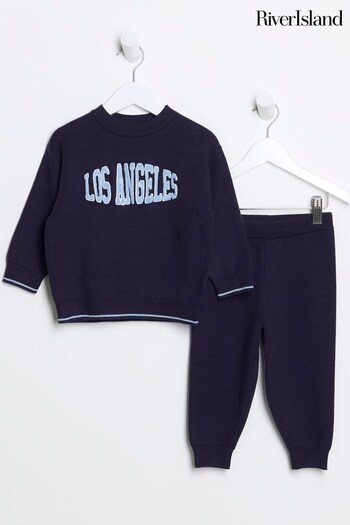 River Island Blue Boys Los Angeles Sweat Top and Jogger Set (N47569) | £33