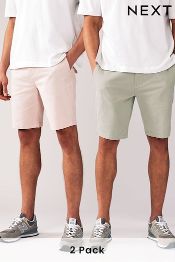 Green/Pink Slim Fit Stretch Chinos Bershka Shorts 2 Pack (N47621) | £36