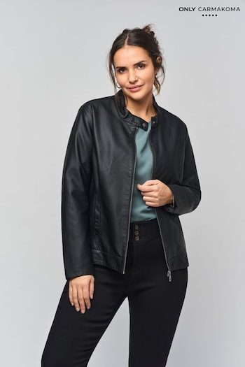 ONLY Curve Black Collarless Faux Leather Biker Jacket (N47936) | £48