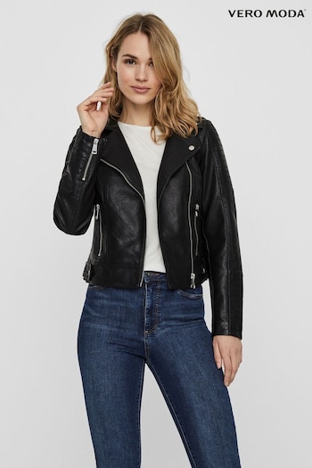 VERO MODA Black Faux Fur Leather Jacket (N47950) | £48
