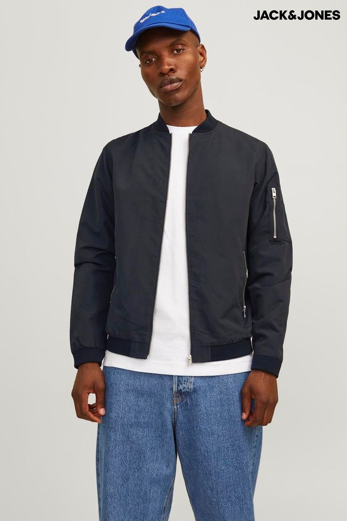 Plain black bomber jacket mens online