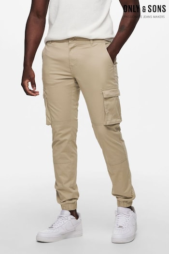 Only & Sons Cream Cargo Detail Trousers with Cuffed Ankle (N47971) | £36