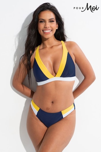 Pour Moi Navy Blue Palm Springs Colour Block Non-Wired Top (N48070) | £30