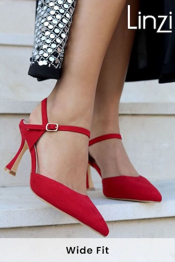 Linzi Red Duet Wide Fit Openback Heels With Ankle Straps (N48074) | £36