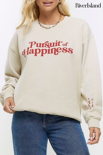 River Island Cream Pursuit of Happiness Graphic Sweatshirt (N48112) | £38