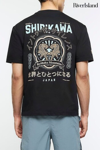 River Island Black Shirikawa Japanese T-Shirt (N48119) | £25