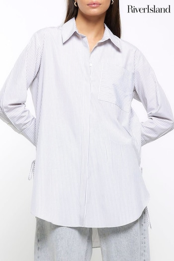 River Island Grey Tie Side Oversized Shirt (N48126) | £19