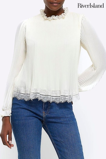 River Island Cream High Neck Ruffle Blouse (N48129) | £45