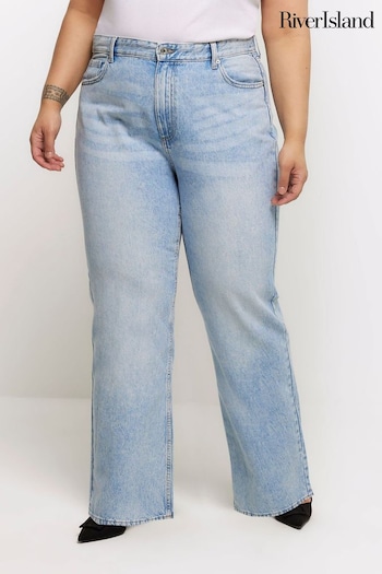 River Island Blue Curve 90s Straight Mid Rise houndstooth Jeans (N48130) | £38