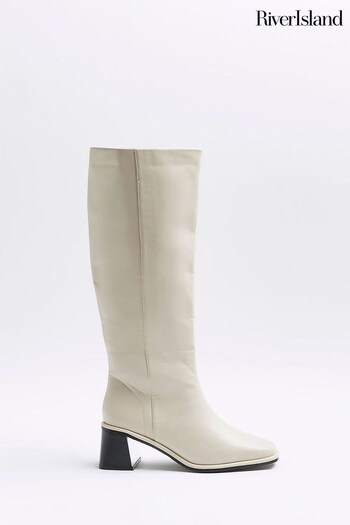 River Island Cream Wide Fit Shaft Boots (N48132) | £65