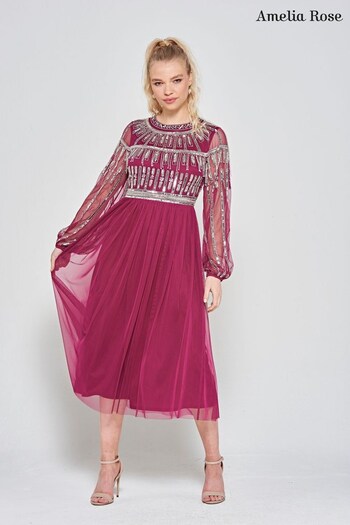 Amelia Rose Pink Embellished Midi Dress (N48201) | £165