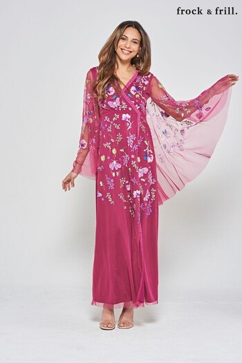 Frock and Frill Purple Embroidered Maxi Dress (N48203) | £195