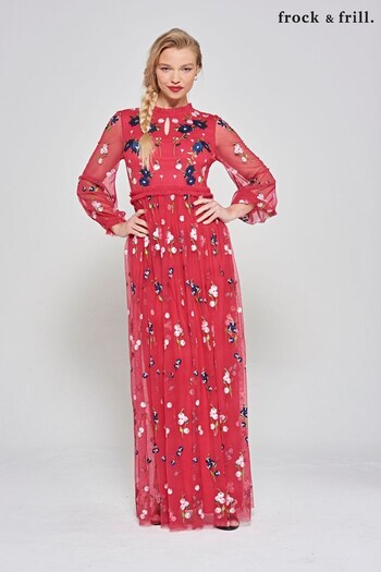 Frock & Frill Pink Embroidered Maxi Dress (N48205) | £200
