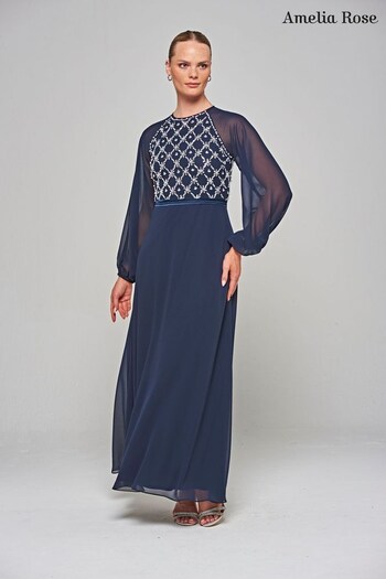 Amelia Rose Blue Embellished Maxi Dress (N48209) | £150