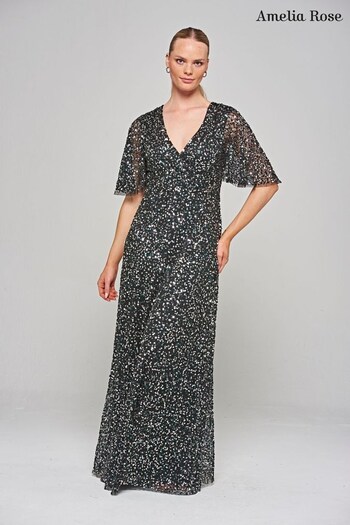 Amelia Rose Embellished Maxi Black Dress (N48210) | £195