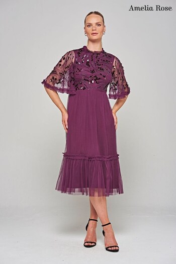 Amelia Rose Purple Embellished Midi Dress (N48212) | £150