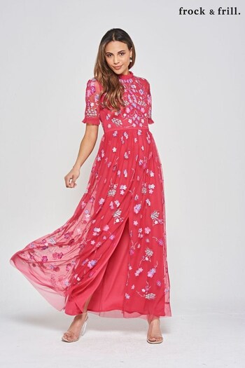 Frock and Frill Pink Embroidered Maxi Dress (N48217) | £185
