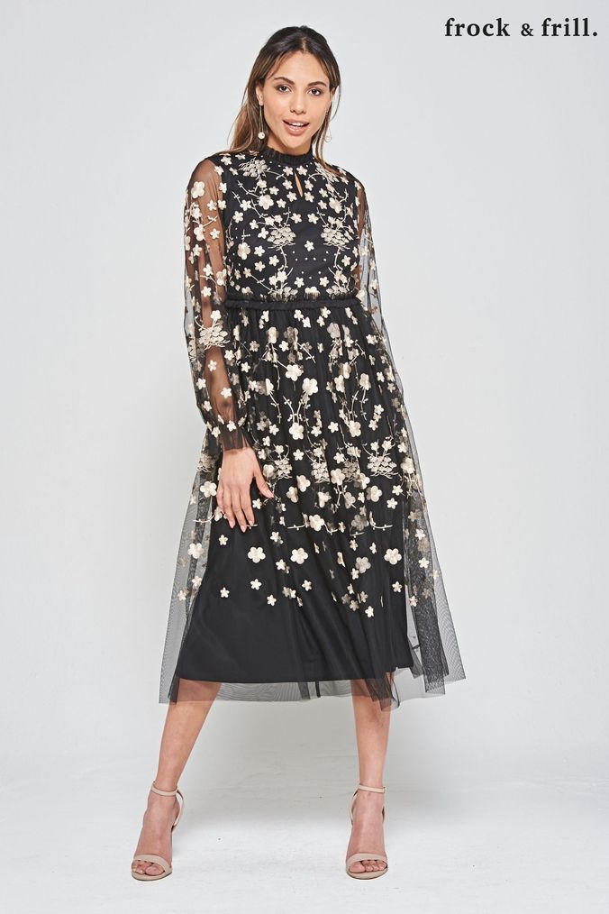 Embroidered midi store dress uk