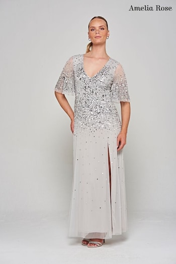Amelia Rose Grey Embellished Maxi Dress (N48221) | £150