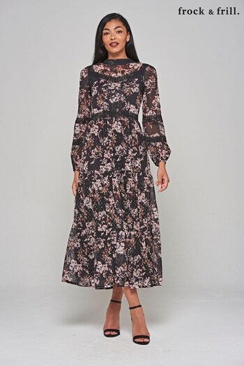 Frock and Frill Maxi Black Dress (N48223) | £95