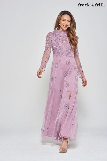 Frock and Frill Purple Embroidered Maxi Dress (N48226) | £165