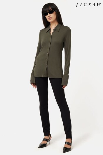 Jigsaw Green Crepe Jersey Shirt (N48265) | £120