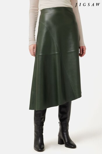 Jigsaw Green Leather Midi Asymmetric Skirt (N48274) | £325
