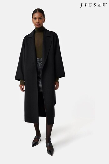 Jigsaw Long Double Faced Wrap Black Coat (N48280) | £350