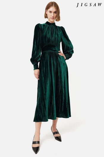 Jigsaw Green Velvet Plisse Dress (N48283) | £250