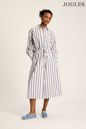 Joules Francesca Blue Printed Tie Waist Shirt grey Dress (N48804) | £79.95