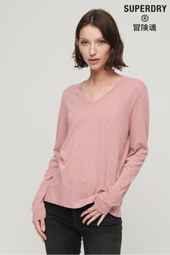 Superdry Pink Long Sleeve Jersey V-Neck Top (N48909) | £23