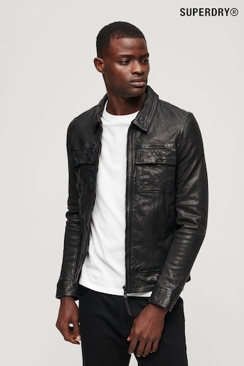 Superdry Black Seventies Leather Jacket (N48944) | £200