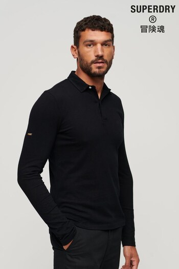 Superdry Black Studios Long Sleeve Jersey Polo Shirt (N48962) | £45