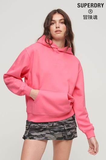Superdry Pink Micro Logo Embroidered Boxy Hoodie (N48964) | £60