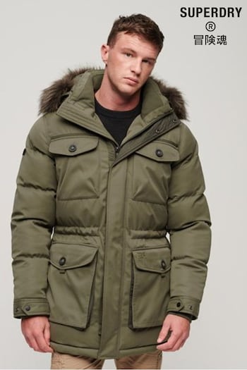 Superdry Green Chinook Faux Fur Parka Coat (N48966) | £175