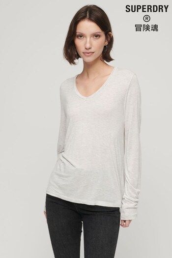 Superdry Grey/White Long Sleeve Jersey V-Neck Top (N48979) | £23