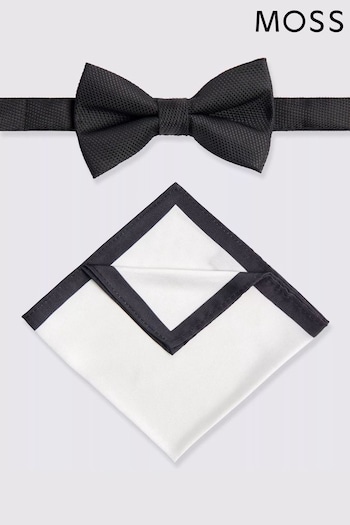 MOSS Textured Black Bow Tie & Hank Set (N48994) | £25