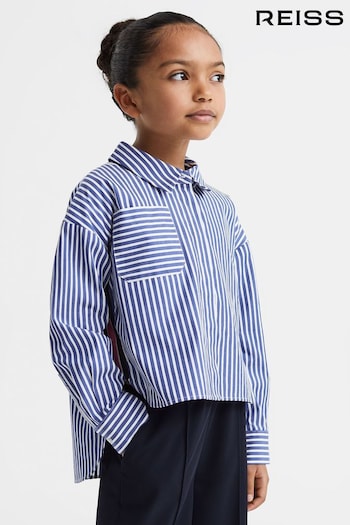 Reiss Blue Danica Junior Striped Cotton Shirt (N49014) | £35