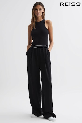 Reiss Black Abigail Petite Wide Leg Elasticated Trousers contrast (N49017) | £150