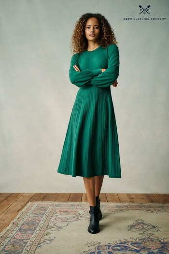 Crew Clothing Company Green Textured Nylon Pleated Dress (N49162) | £95