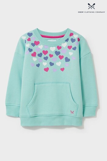 Crew Clothing taffeta Company Turquoise Blue Heart Print Cotton Casual Sweatshirt (N49173) | £28 - £36
