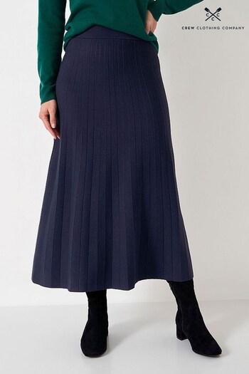 Crew Clothing Company Navy Blue Textured Nylon  Pleated Skirt (N49185) | £75