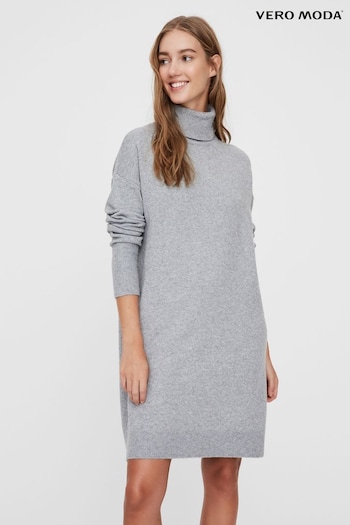 VERO MODA Grey Long Sleeve High Neck Knitted Dress woven (N49224) | £32