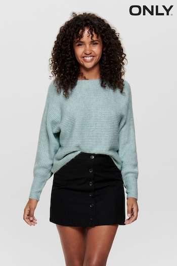 ONLY Blue Textured Batwing Loose Fit Knitted Jumper (N49294) | £32