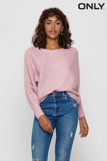 ONLY Pink Textured Batwing Loose Fit Knitted Jumper (N49295) | £32