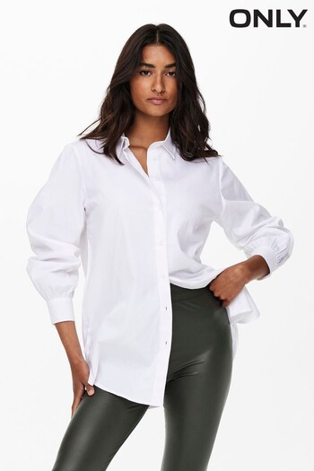 ONLY White Relaxed Workwear Longline Cotton Shirt (N49391) | £28