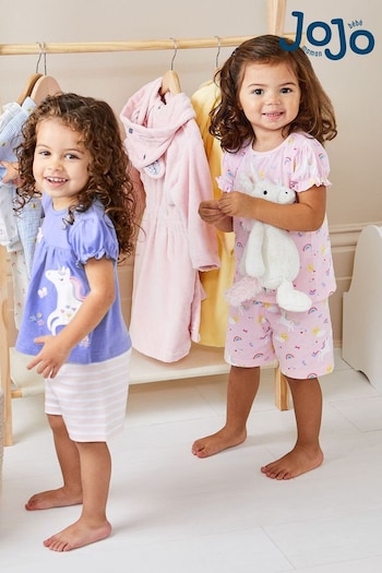 JoJo Maman Bébé Pink 2-Pack Unicorn Jersey Pyjamas (N49418) | £29.50