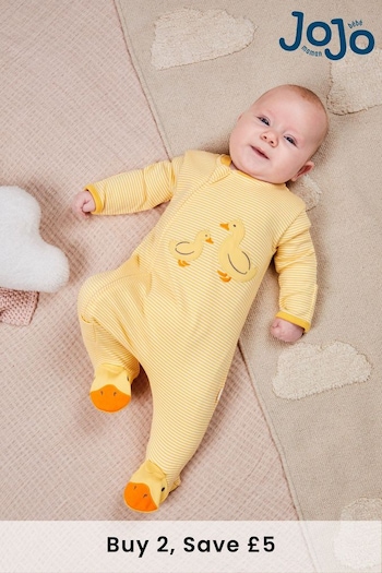 JoJo Maman Bébé Yellow Duck Appliqué Zip Sleepsuit (N49424) | £21