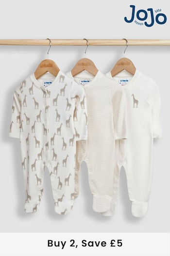 JoJo Maman Bébé Cream Giraffe 3-Pack Sleepsuits (N49447) | £29.50